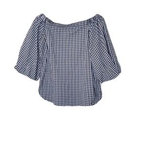 Aqua Off Shoulder Top Women Size XS Black White Gingham